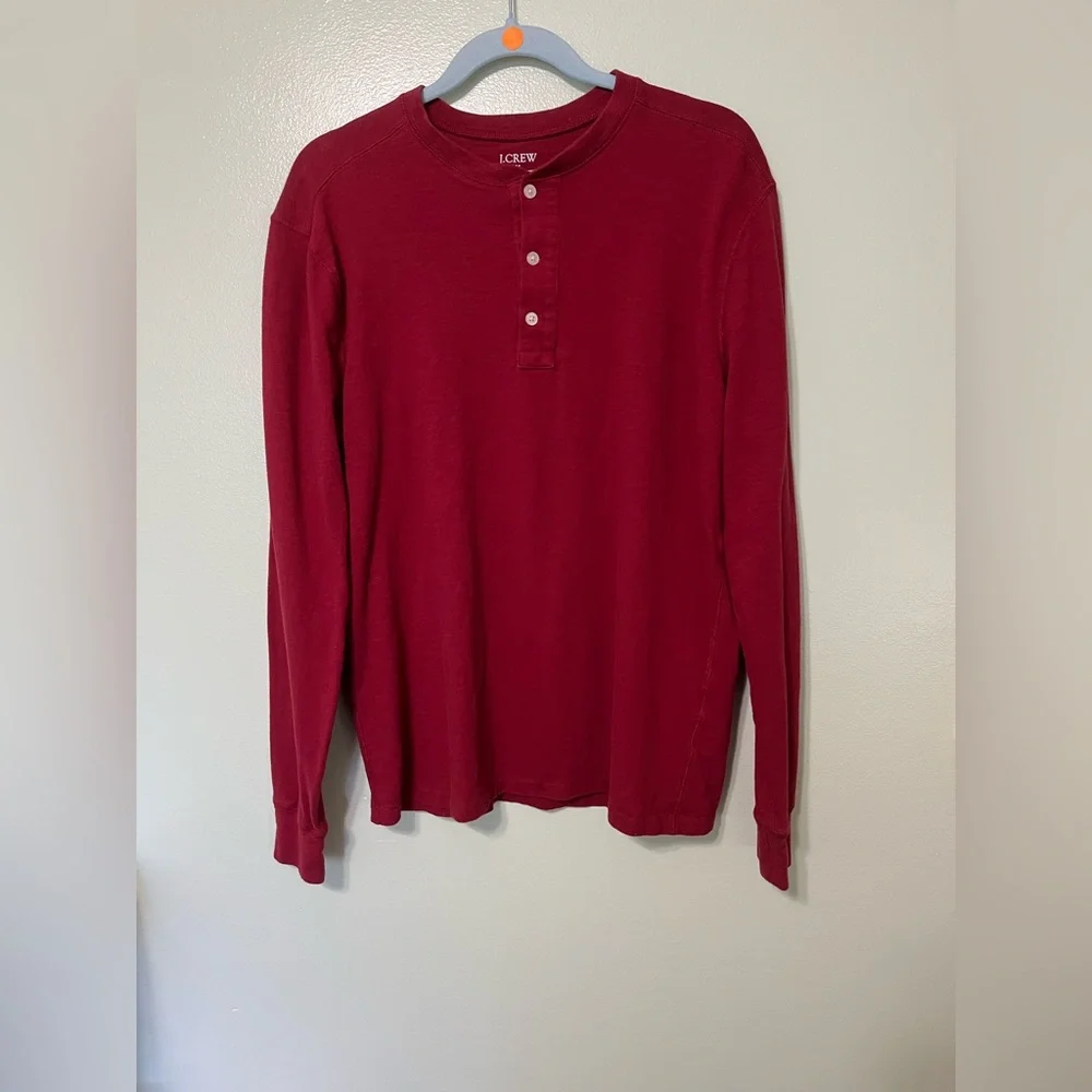 J. Crew Men's Deep Red Long-Sleeve Henley 100% cotton size Large